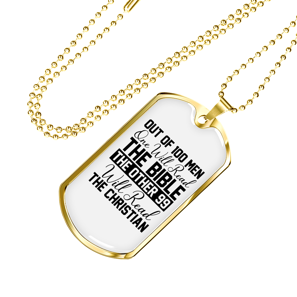 Will Read The Bible Christian Necklace Stainless Steel or 18k Gold Dog Tag 24" Chain-Express Your Love Gifts