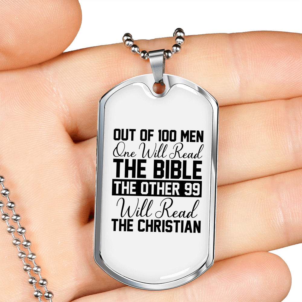 Will Read The Bible Christian Necklace Stainless Steel or 18k Gold Dog Tag 24" Chain-Express Your Love Gifts