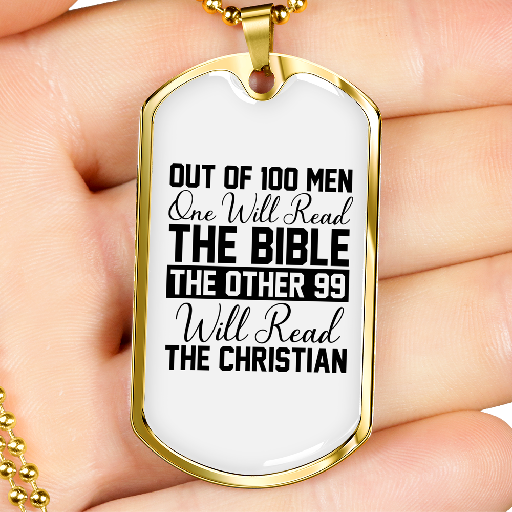 Will Read The Bible Christian Necklace Stainless Steel or 18k Gold Dog Tag 24" Chain-Express Your Love Gifts