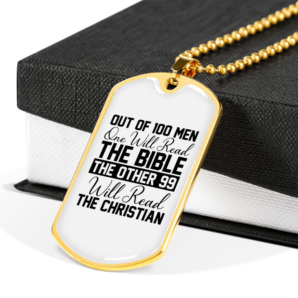 Will Read The Bible Christian Necklace Stainless Steel or 18k Gold Dog Tag 24" Chain-Express Your Love Gifts