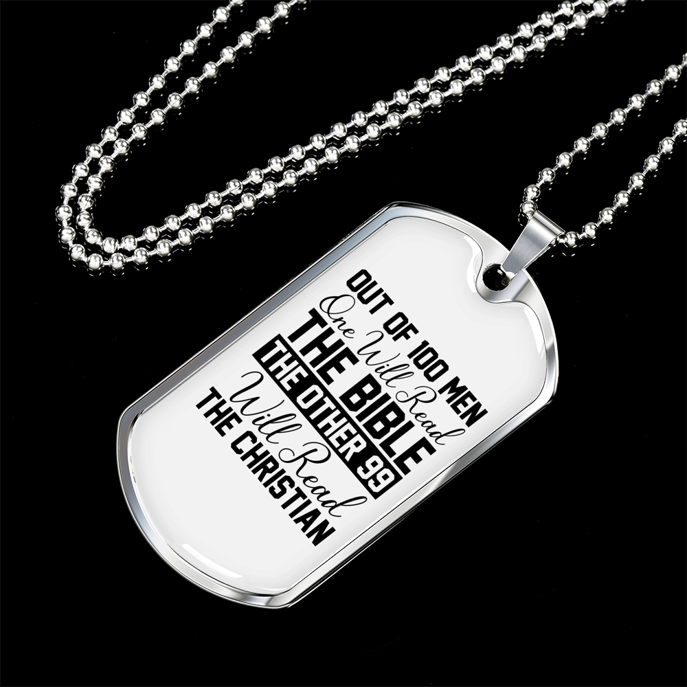 Will Read The Bible Christian Necklace Stainless Steel or 18k Gold Dog Tag 24" Chain-Express Your Love Gifts