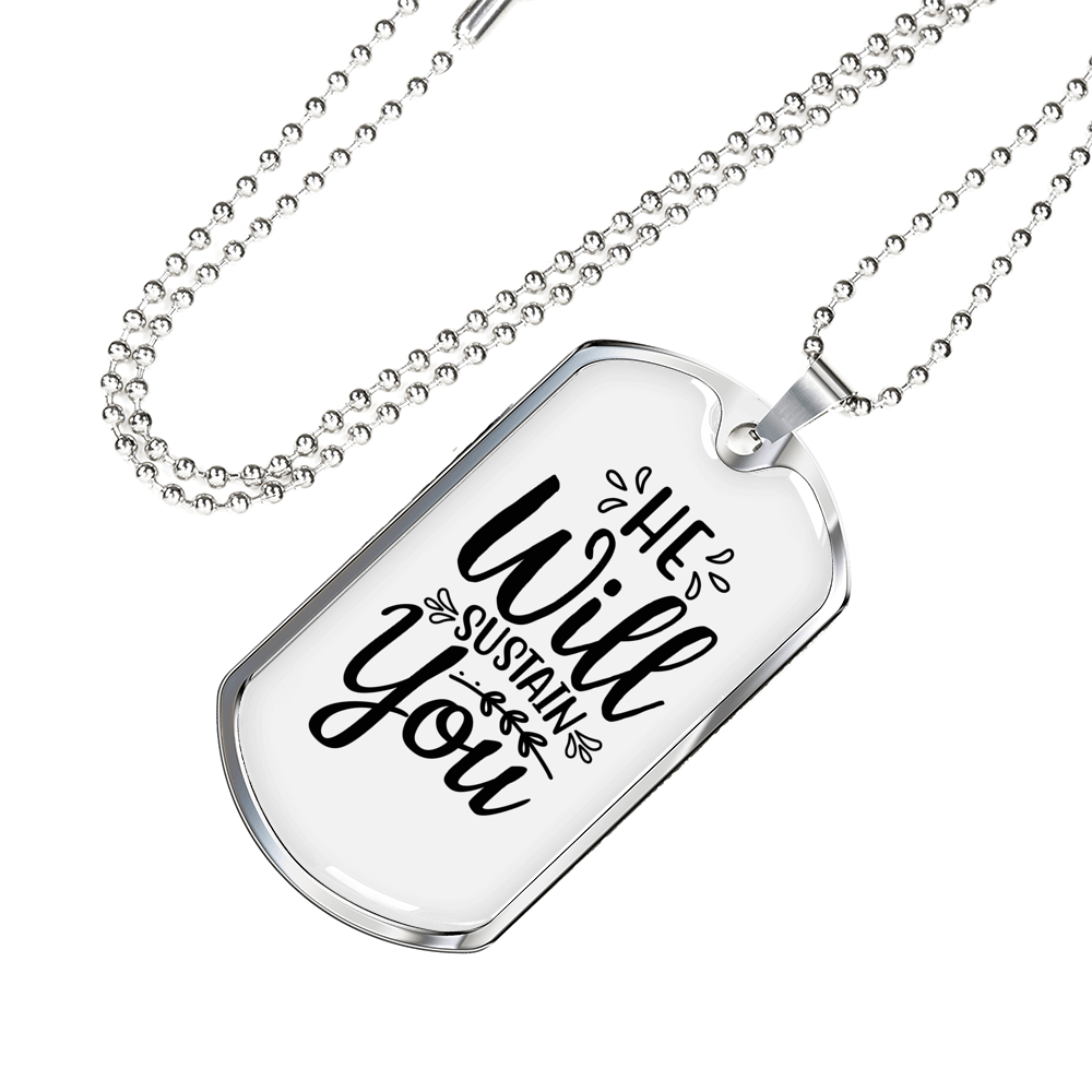 Will Sustain You Christian Necklace Stainless Steel or 18k Gold Dog Tag 24" Chain-Express Your Love Gifts
