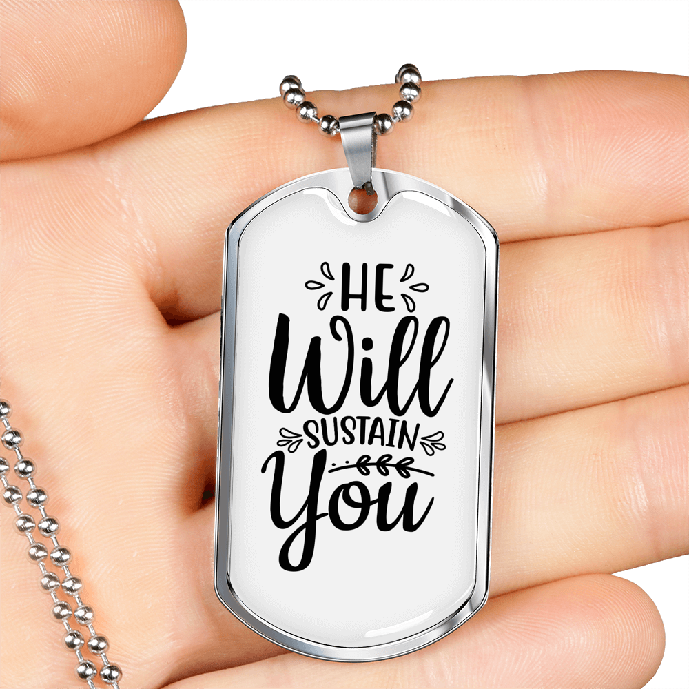Will Sustain You Christian Necklace Stainless Steel or 18k Gold Dog Tag 24" Chain-Express Your Love Gifts