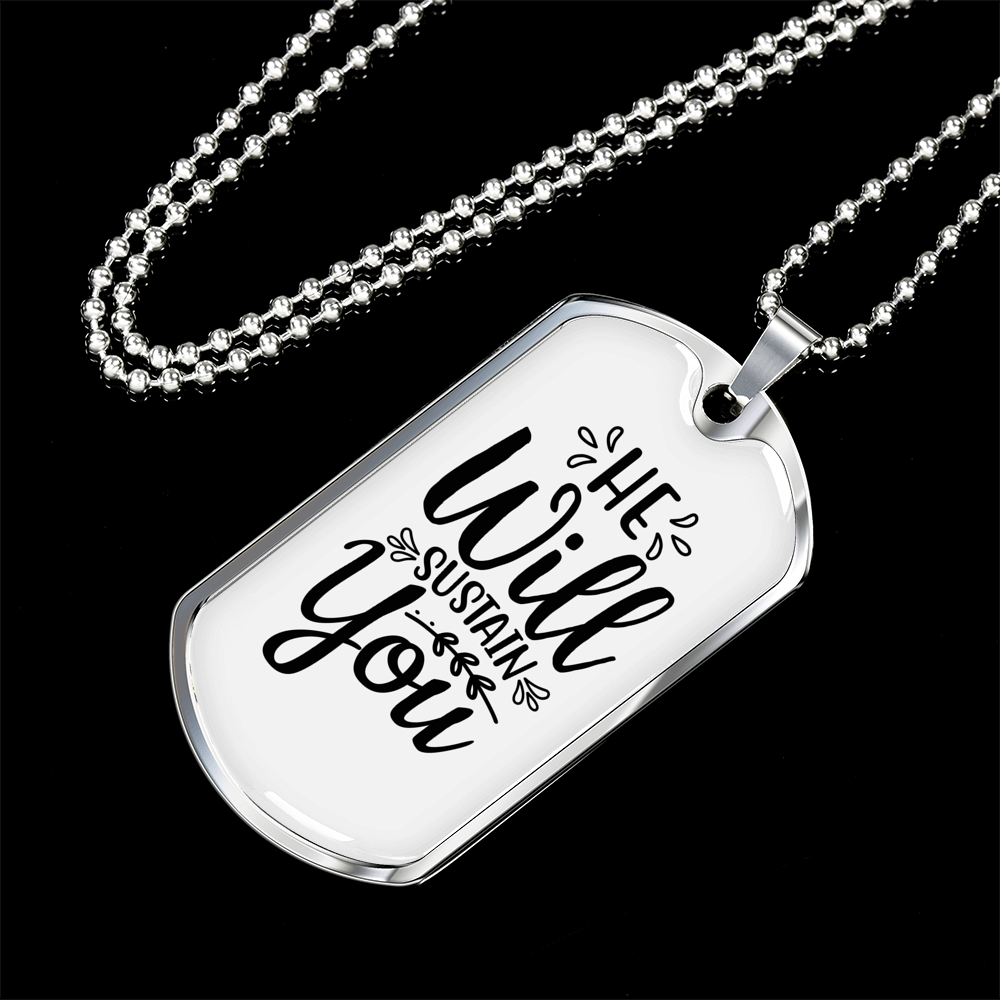 Will Sustain You Christian Necklace Stainless Steel or 18k Gold Dog Tag 24" Chain-Express Your Love Gifts