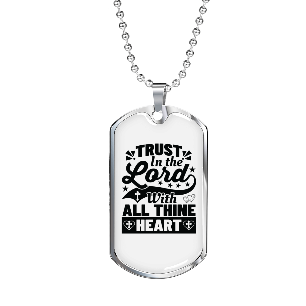 With All Thine Heart Black Christian Necklace Stainless Steel or 18k Gold Dog Tag 24" Chain-Express Your Love Gifts