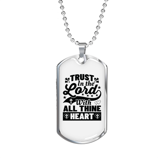 With All Thine Heart Black Christian Necklace Stainless Steel or 18k Gold Dog Tag 24" Chain-Express Your Love Gifts