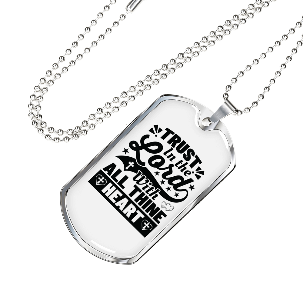 With All Thine Heart Black Christian Necklace Stainless Steel or 18k Gold Dog Tag 24" Chain-Express Your Love Gifts