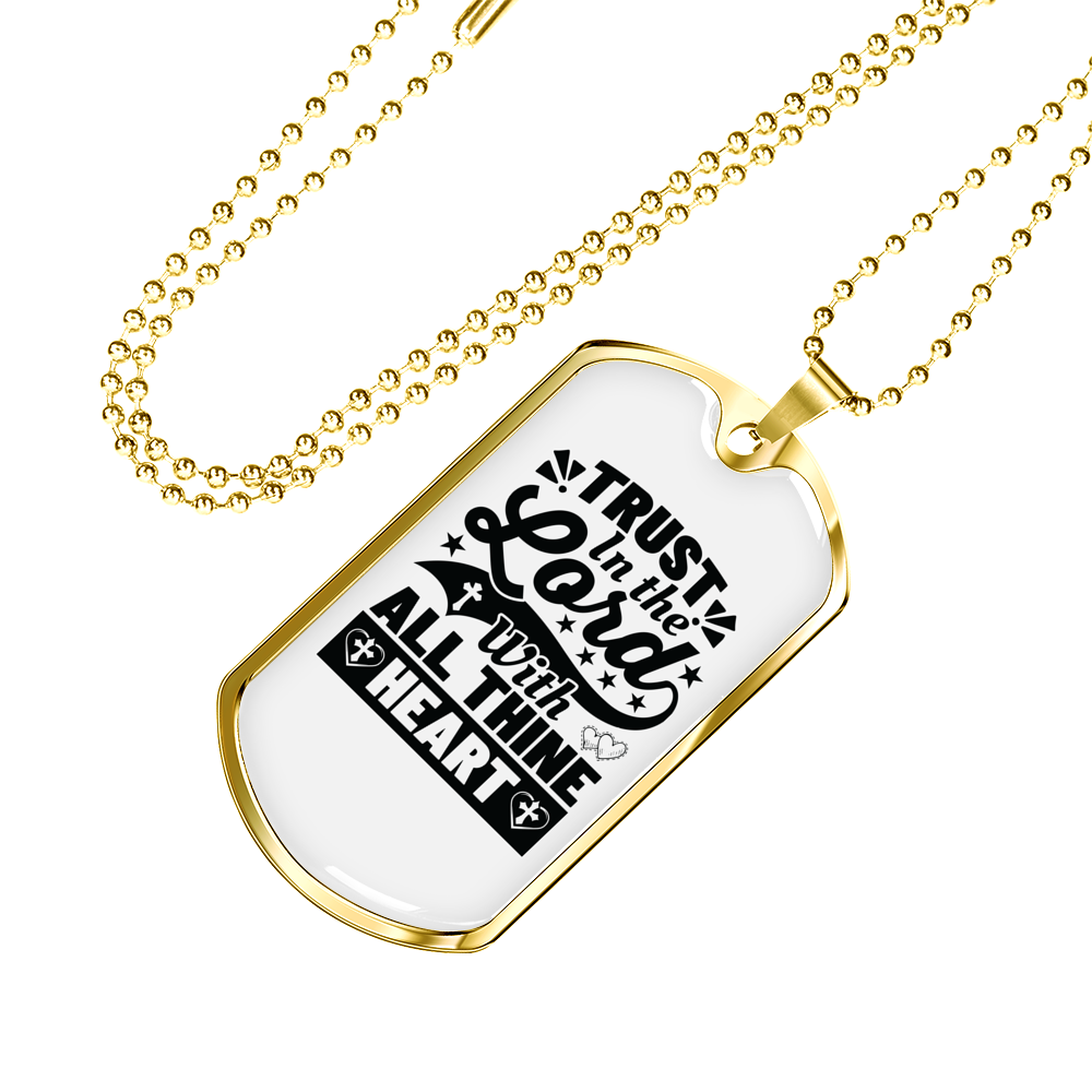 With All Thine Heart Black Christian Necklace Stainless Steel or 18k Gold Dog Tag 24" Chain-Express Your Love Gifts