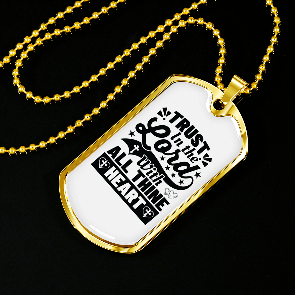 With All Thine Heart Black Christian Necklace Stainless Steel or 18k Gold Dog Tag 24" Chain-Express Your Love Gifts
