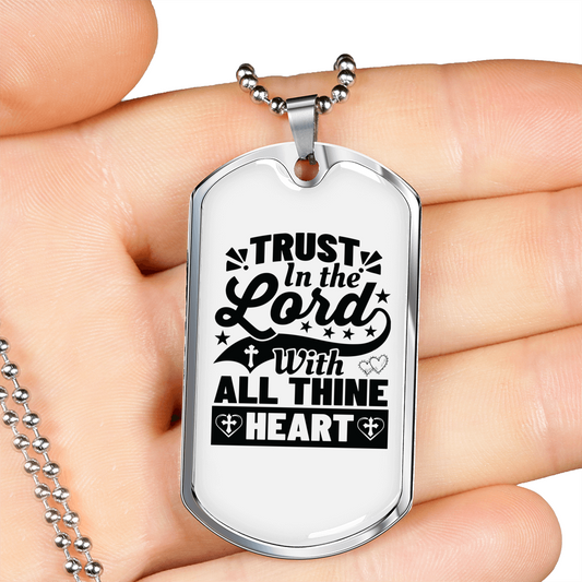 With All Thine Heart Black Christian Necklace Stainless Steel or 18k Gold Dog Tag 24" Chain-Express Your Love Gifts