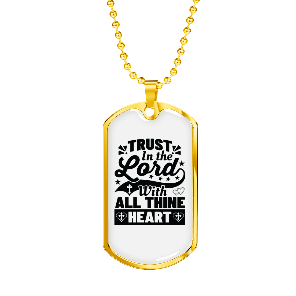 With All Thine Heart Black Christian Necklace Stainless Steel or 18k Gold Dog Tag 24" Chain-Express Your Love Gifts