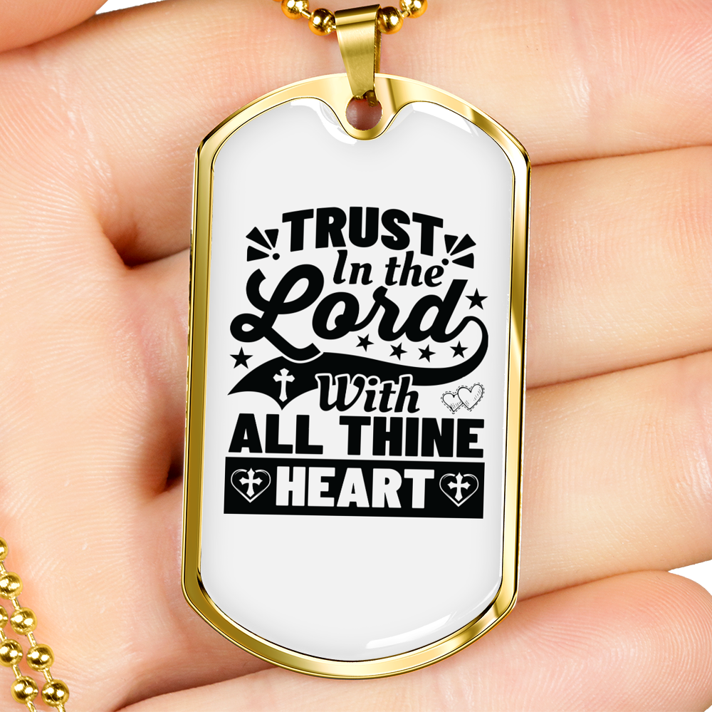 With All Thine Heart Black Christian Necklace Stainless Steel or 18k Gold Dog Tag 24" Chain-Express Your Love Gifts