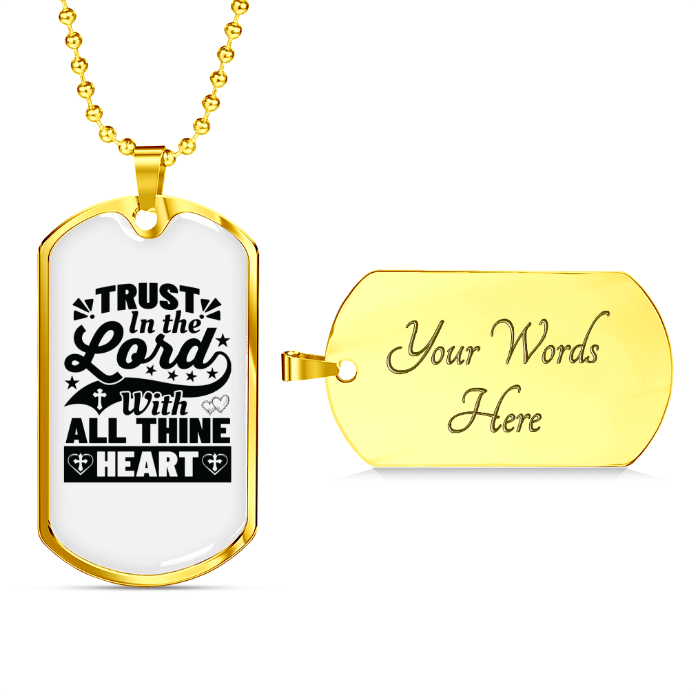 With All Thine Heart Black Christian Necklace Stainless Steel or 18k Gold Dog Tag 24" Chain-Express Your Love Gifts