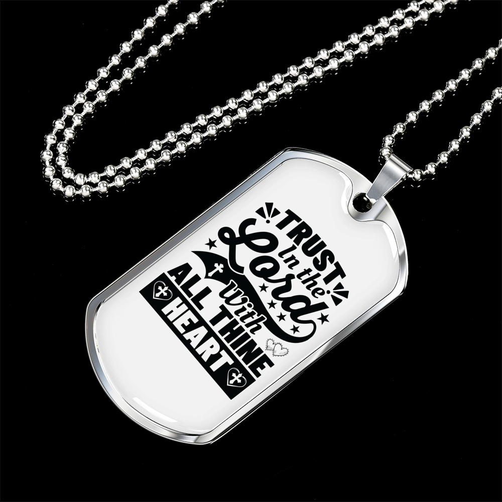 With All Thine Heart Black Christian Necklace Stainless Steel or 18k Gold Dog Tag 24" Chain-Express Your Love Gifts