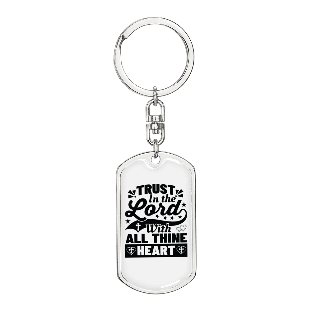 With All Thine Heart Keychain Stainless Steel or 18k Gold Dog Tag Keyring-Express Your Love Gifts
