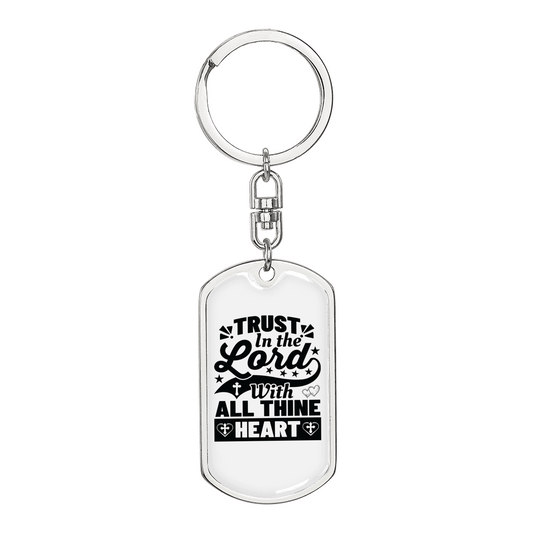 With All Thine Heart Keychain Stainless Steel or 18k Gold Dog Tag Keyring-Express Your Love Gifts