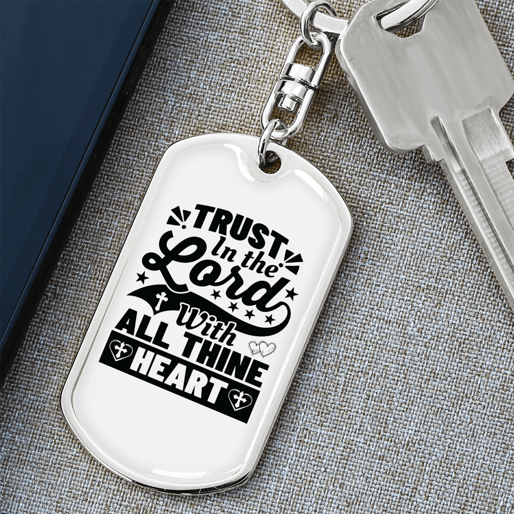 With All Thine Heart Keychain Stainless Steel or 18k Gold Dog Tag Keyring-Express Your Love Gifts