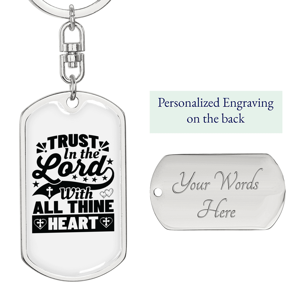 With All Thine Heart Keychain Stainless Steel or 18k Gold Dog Tag Keyring-Express Your Love Gifts