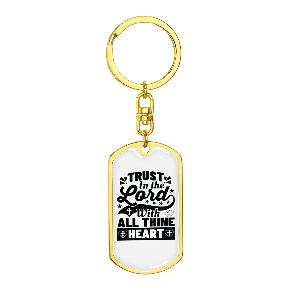 With All Thine Heart Stainless Steel or 18k Gold Premium Swivel Dog Tag Keychain