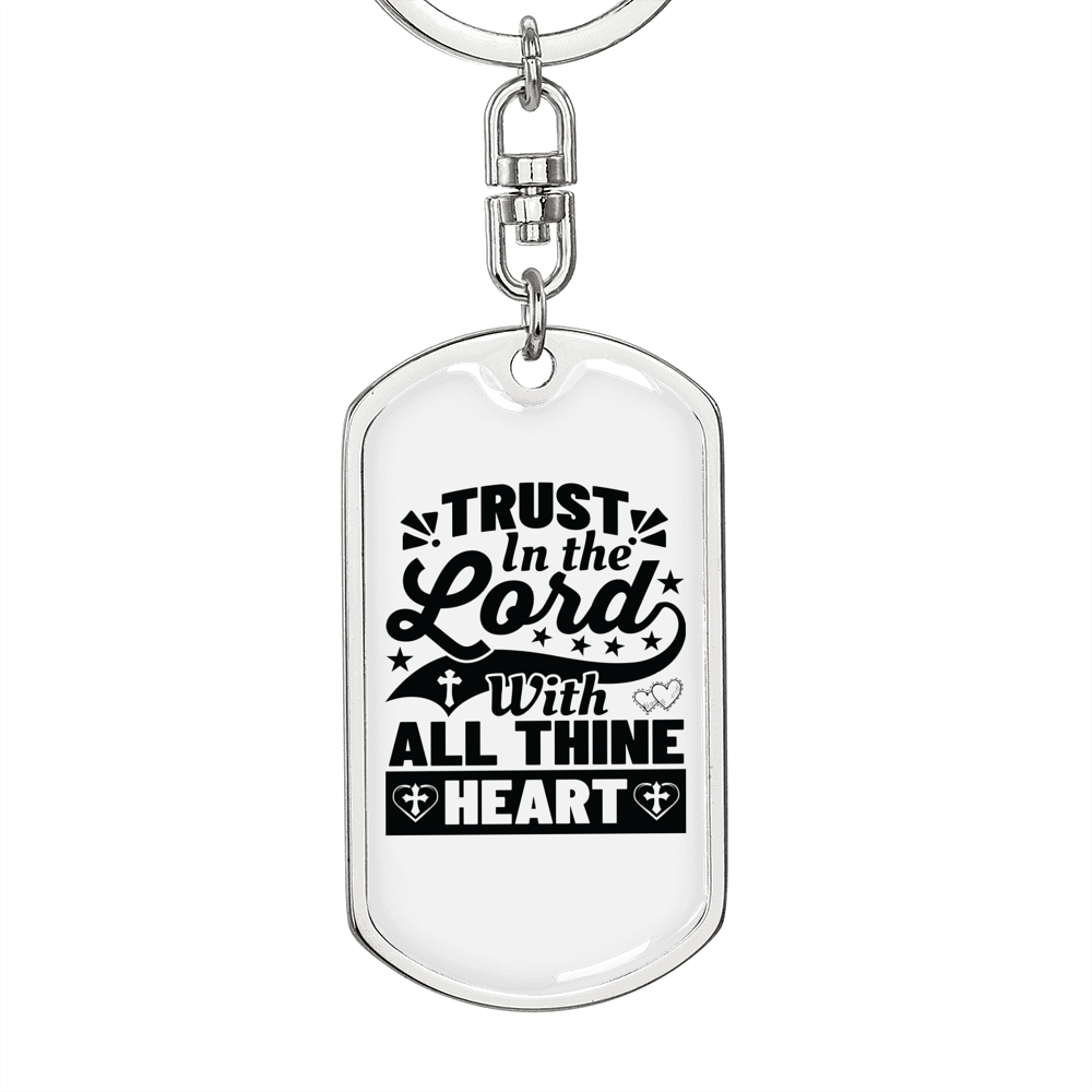 With All Thine Heart Keychain Stainless Steel or 18k Gold Dog Tag Keyring-Express Your Love Gifts