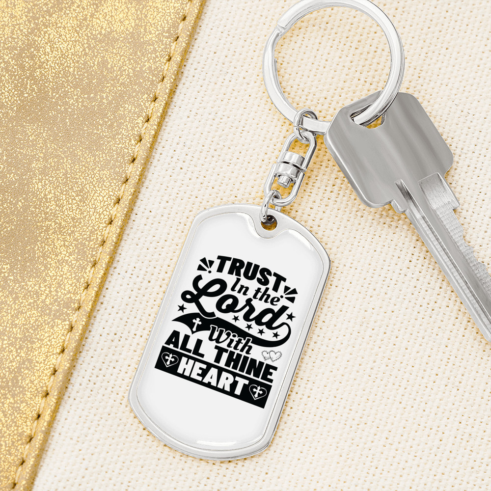 With All Thine Heart Keychain Stainless Steel or 18k Gold Dog Tag Keyring-Express Your Love Gifts
