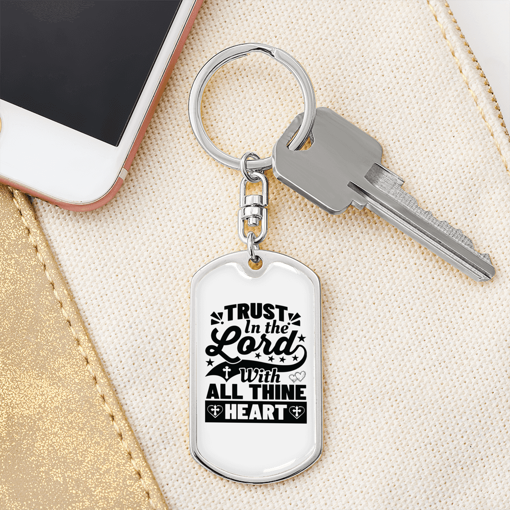 With All Thine Heart Keychain Stainless Steel or 18k Gold Dog Tag Keyring-Express Your Love Gifts