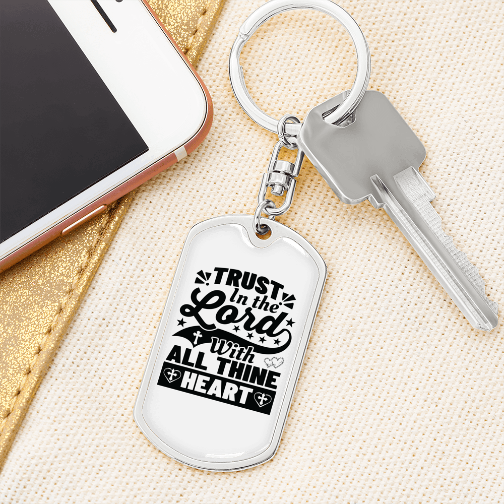 With All Thine Heart Keychain Stainless Steel or 18k Gold Dog Tag Keyring-Express Your Love Gifts