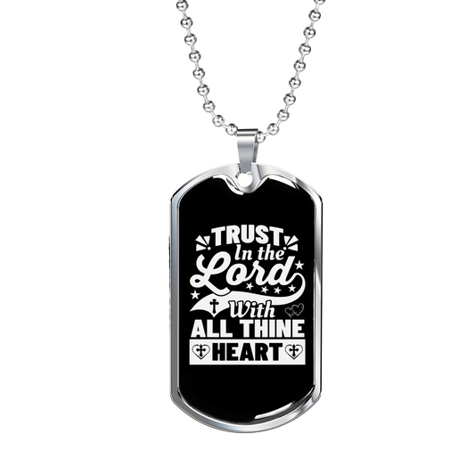With All Thine Heart White Christian Necklace Stainless Steel or 18k Gold Dog Tag 24" Chain-Express Your Love Gifts