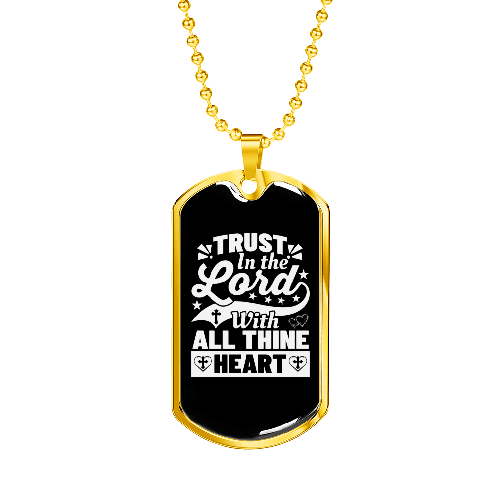 With All Thine Heart White Christian Necklace Stainless Steel or 18k Gold Dog Tag 24" Chain-Express Your Love Gifts