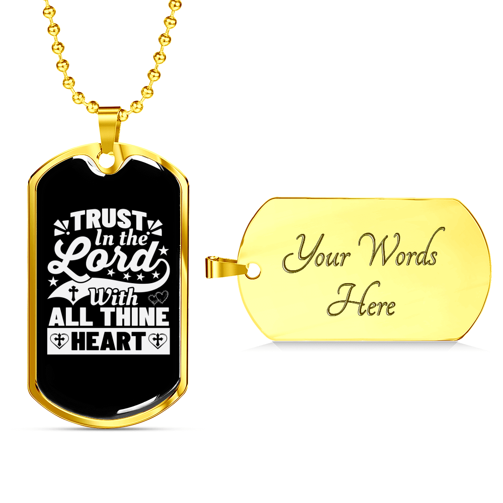 With All Thine Heart White Christian Necklace Stainless Steel or 18k Gold Dog Tag 24" Chain-Express Your Love Gifts