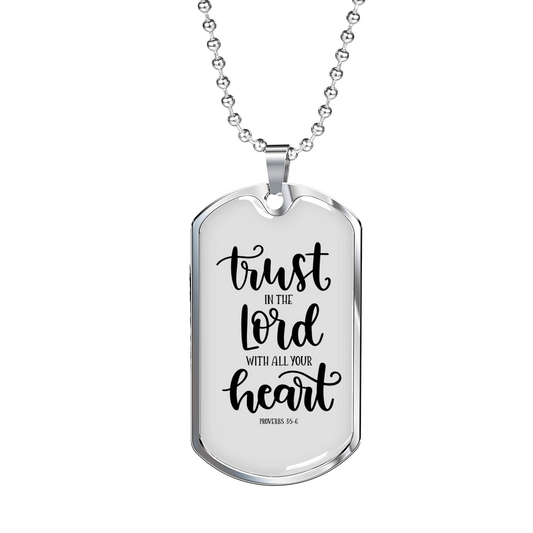 With All Your Heart Christian Necklace Stainless Steel or 18k Gold Dog Tag 24" Chain-Express Your Love Gifts