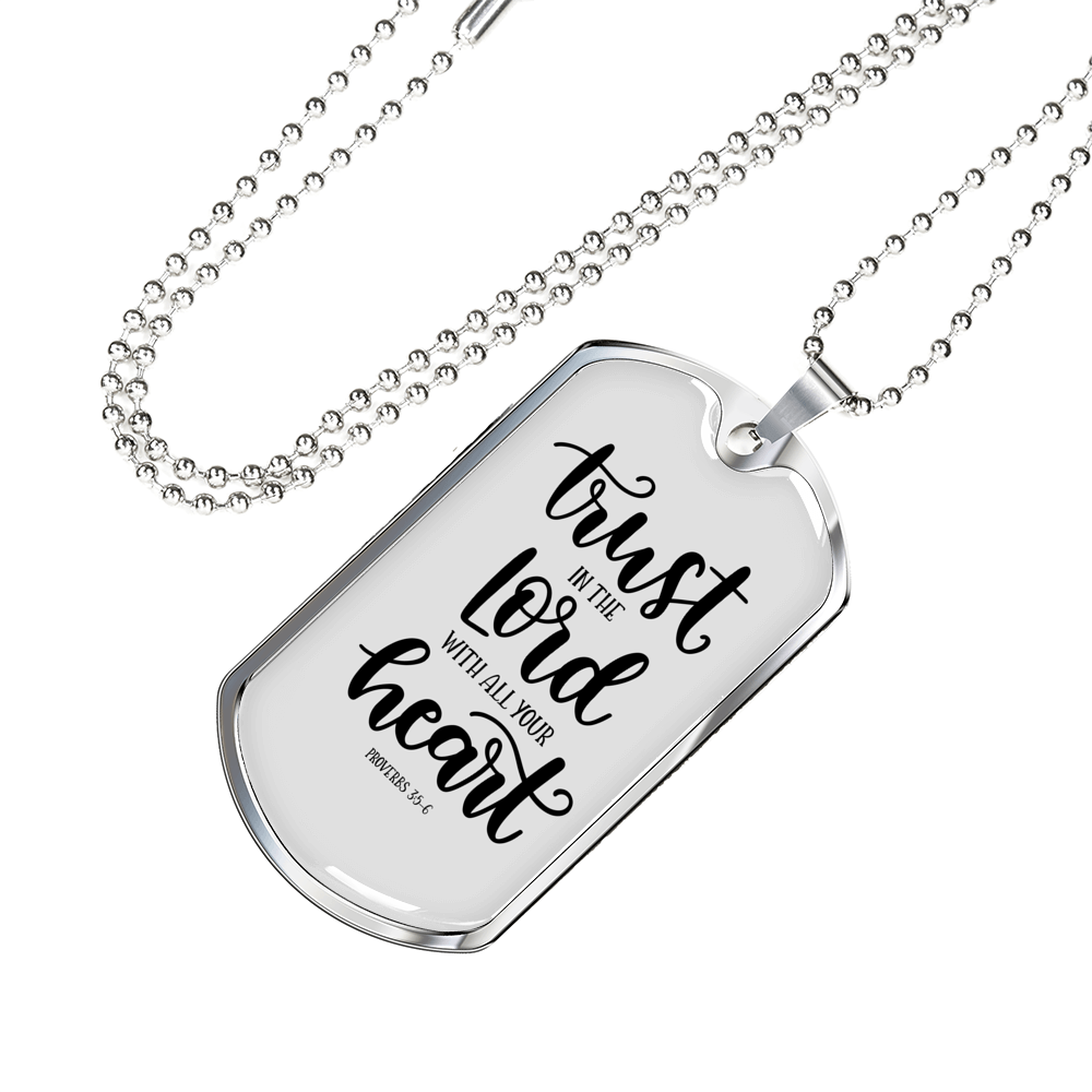 With All Your Heart Christian Necklace Stainless Steel or 18k Gold Dog Tag 24" Chain-Express Your Love Gifts