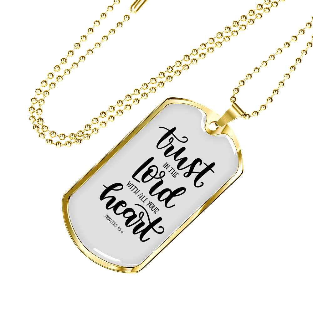 With All Your Heart Christian Necklace Stainless Steel or 18k Gold Dog Tag 24" Chain-Express Your Love Gifts