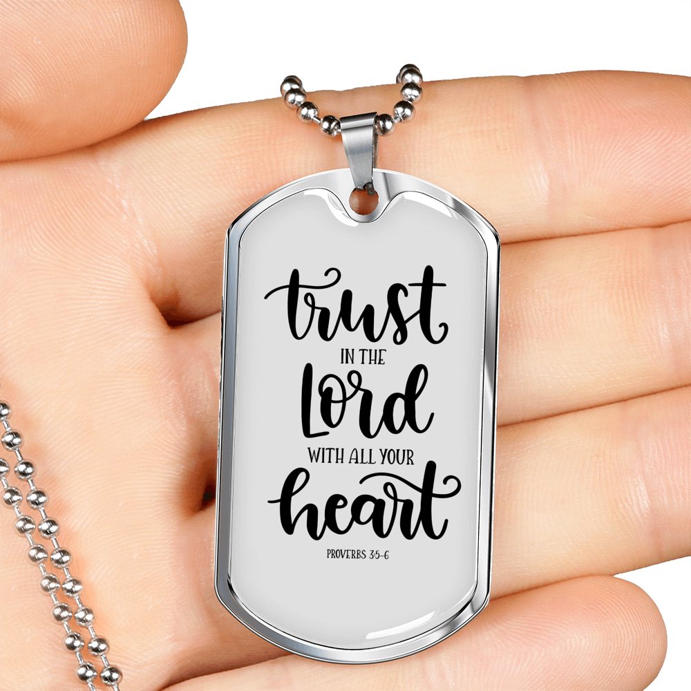 With All Your Heart Christian Necklace Stainless Steel or 18k Gold Dog Tag 24" Chain-Express Your Love Gifts