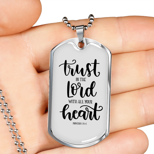 With All Your Heart Christian Necklace Stainless Steel or 18k Gold Dog Tag 24" Chain-Express Your Love Gifts