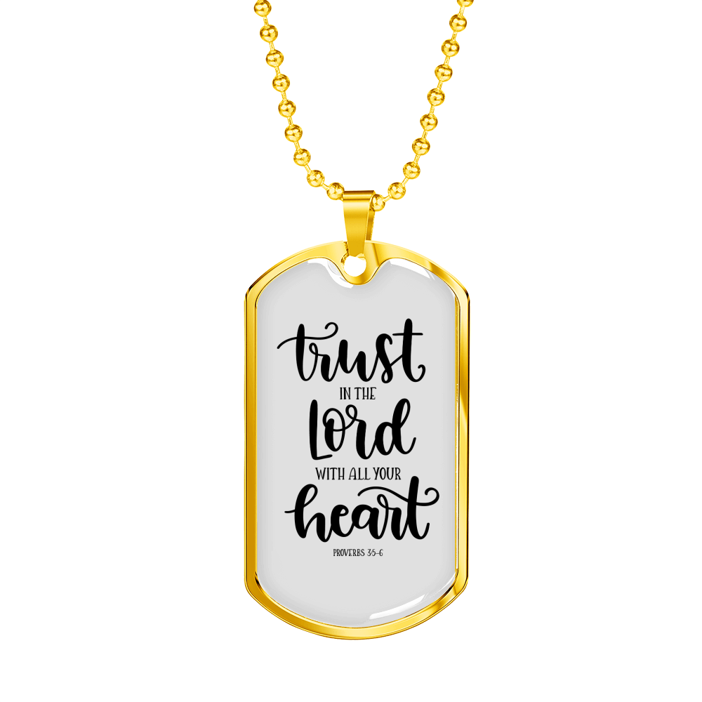 With All Your Heart Christian Necklace Stainless Steel or 18k Gold Dog Tag 24" Chain-Express Your Love Gifts