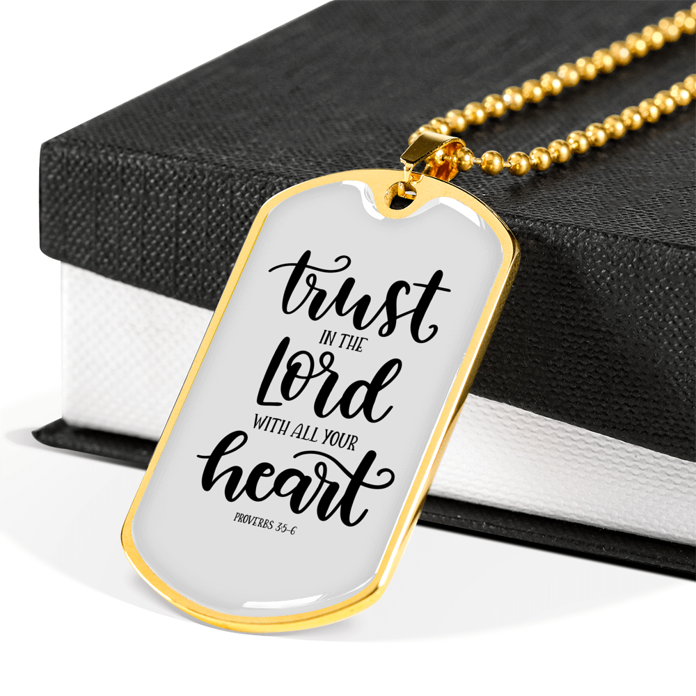 With All Your Heart Christian Necklace Stainless Steel or 18k Gold Dog Tag 24" Chain-Express Your Love Gifts