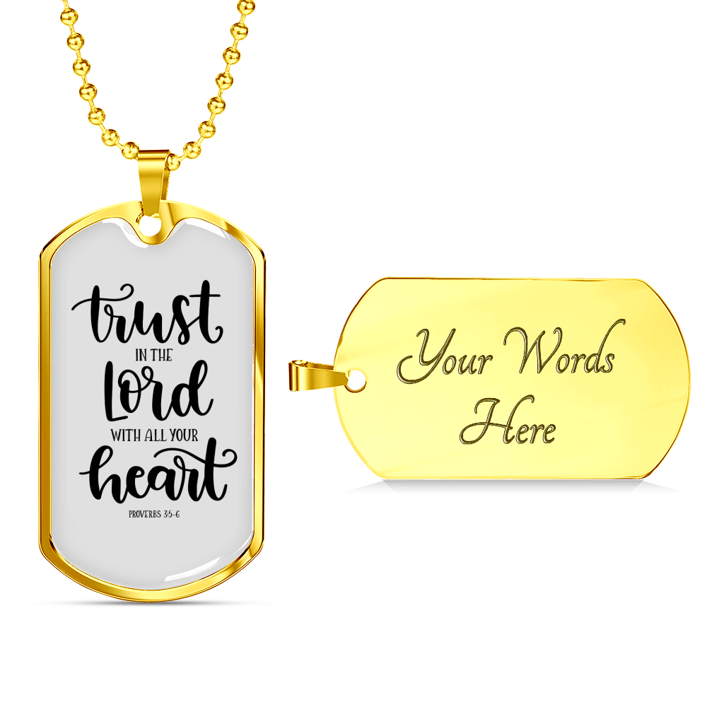 With All Your Heart Christian Necklace Stainless Steel or 18k Gold Dog Tag 24" Chain-Express Your Love Gifts
