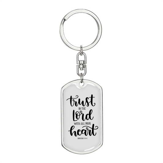 With All Your Heart Proverbs 3:5-6 Keychain Stainless Steel or 18k Gold Dog Tag Keyring-Express Your Love Gifts