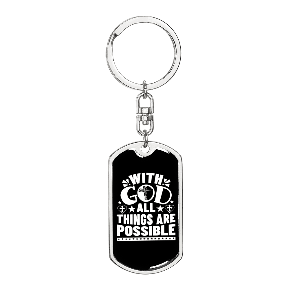 With God All Things Are Possible Keychain Stainless Steel or 18k Gold Dog Tag Keyring-Express Your Love Gifts
