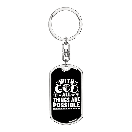 With God All Things Are Possible Keychain Stainless Steel or 18k Gold Dog Tag Keyring-Express Your Love Gifts
