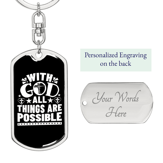 With God All Things Are Possible Keychain Stainless Steel or 18k Gold Dog Tag Keyring-Express Your Love Gifts