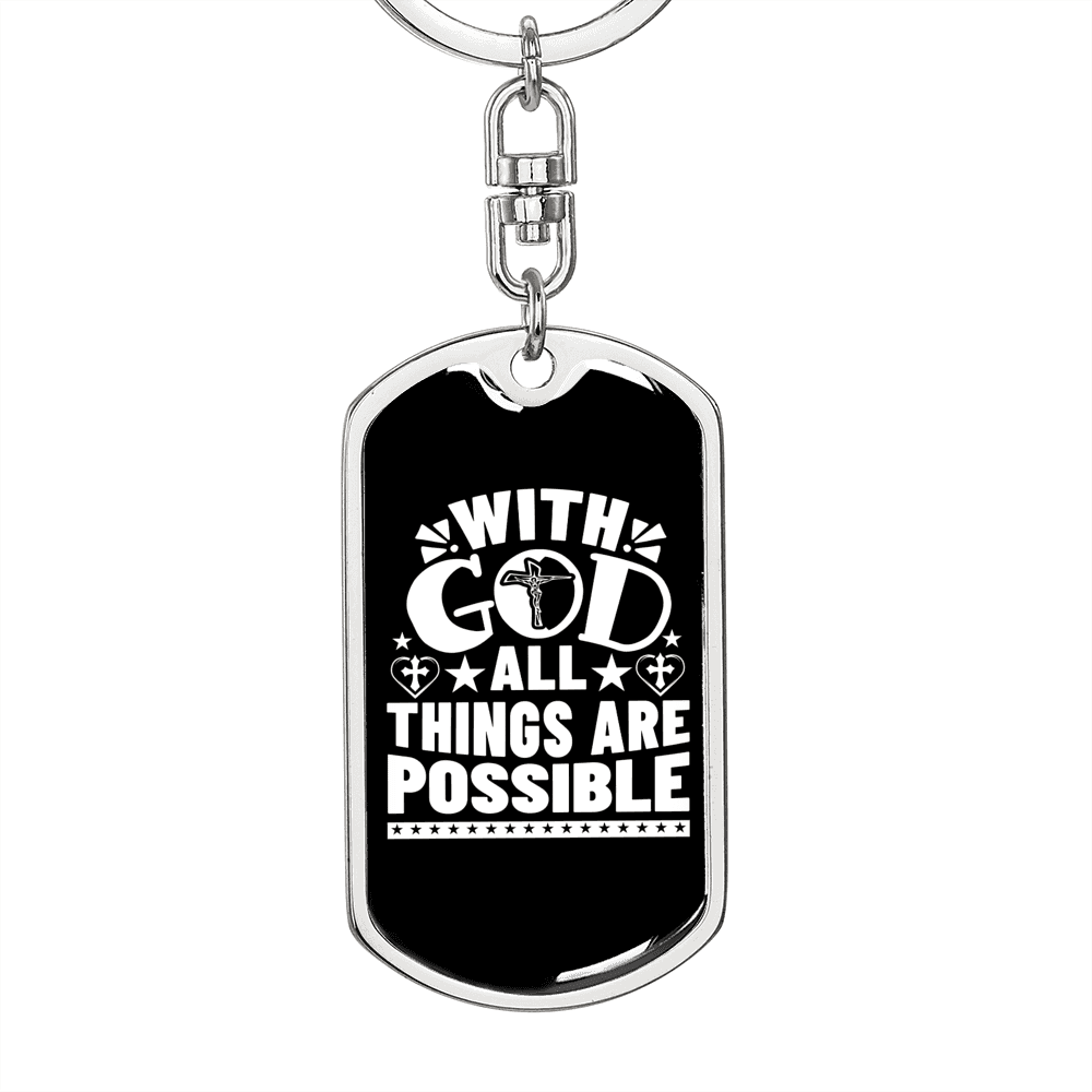 With God All Things Are Possible Keychain Stainless Steel or 18k Gold Dog Tag Keyring-Express Your Love Gifts