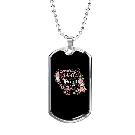 With God All Things Christian Necklace Stainless Steel or 18k Gold Dog Tag 24" Chain-Express Your Love Gifts