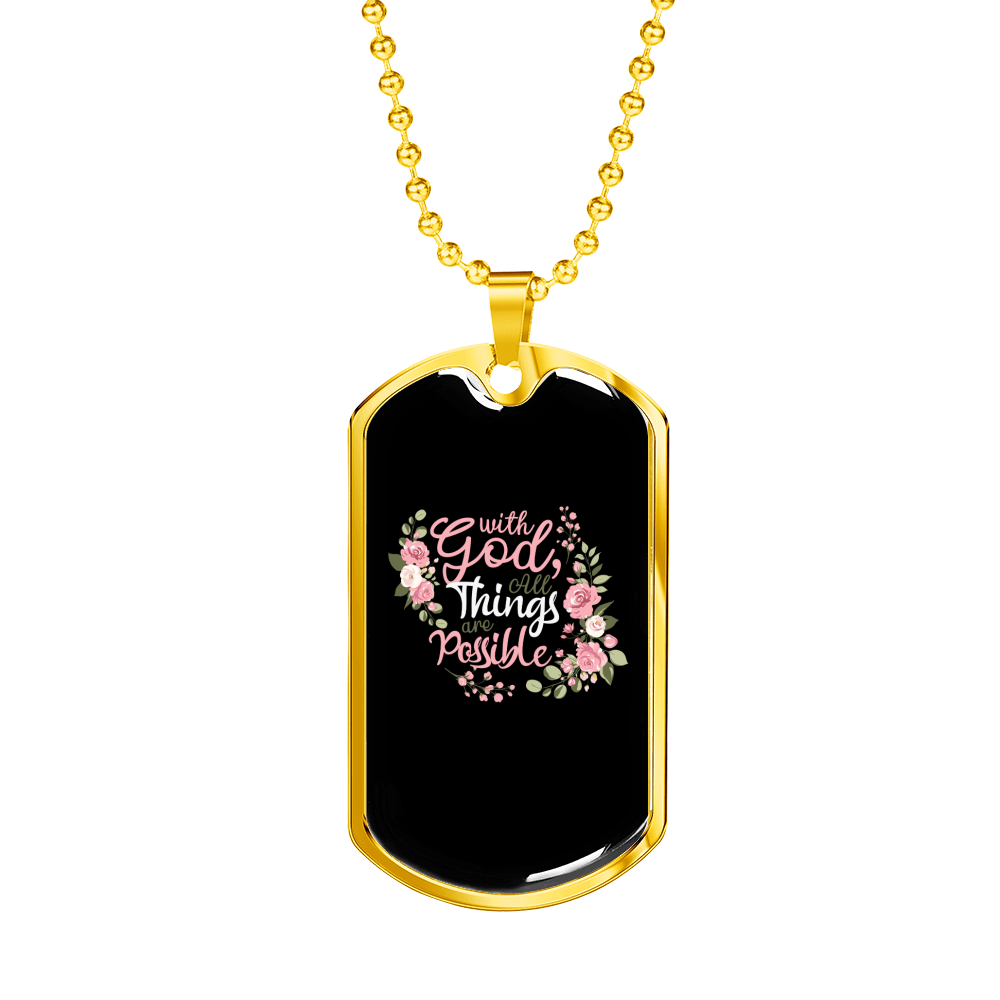 With God All Things Christian Necklace Stainless Steel or 18k Gold Dog Tag 24" Chain-Express Your Love Gifts