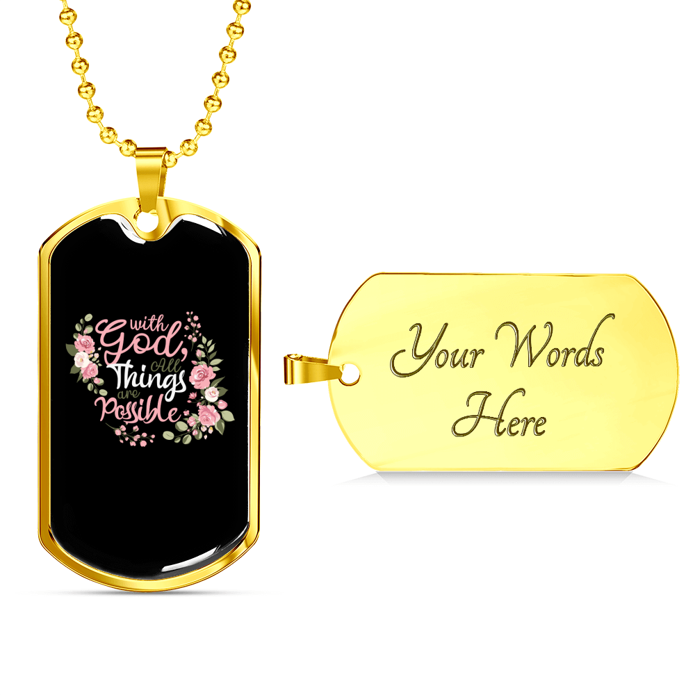 With God All Things Christian Necklace Stainless Steel or 18k Gold Dog Tag 24" Chain-Express Your Love Gifts