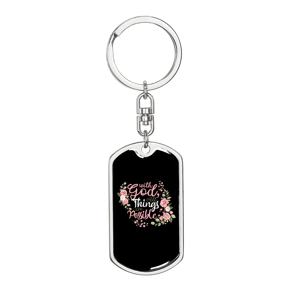 With God All Things Keychain Stainless Steel or 18k Gold Dog Tag Keyring-Express Your Love Gifts
