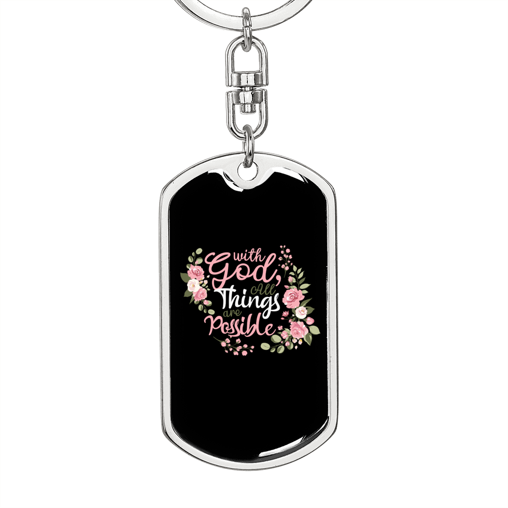 With God All Things Keychain Stainless Steel or 18k Gold Dog Tag Keyring-Express Your Love Gifts