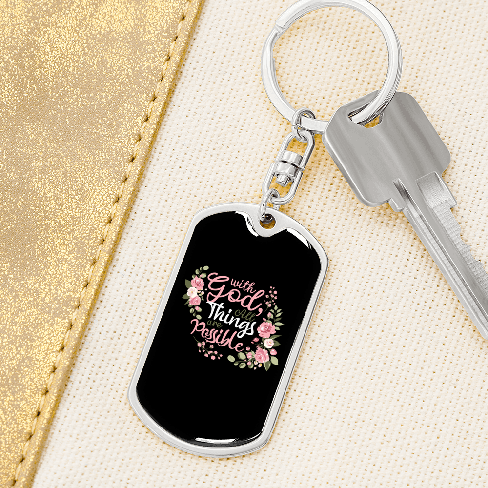With God All Things Keychain Stainless Steel or 18k Gold Dog Tag Keyring-Express Your Love Gifts
