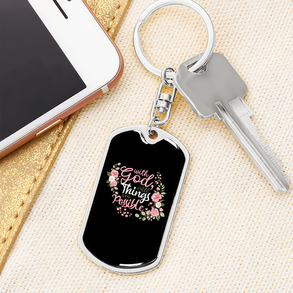 With God All Things Keychain Stainless Steel or 18k Gold Dog Tag Keyring-Express Your Love Gifts